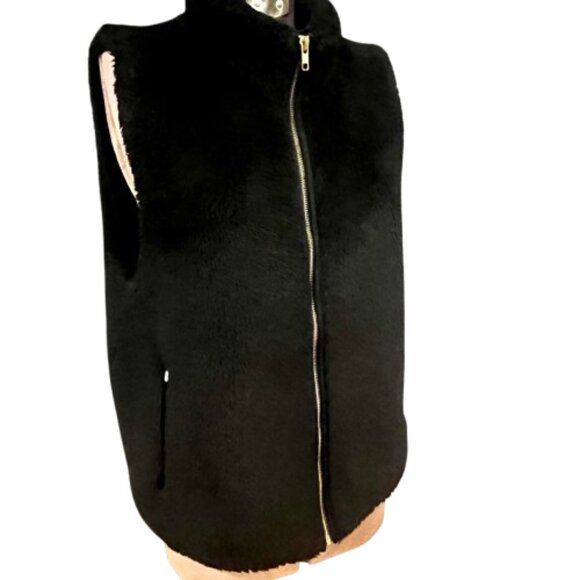 J.Crew Black Fuzzy Sherpa Zip Vest with Pockets, Size L - Picture 3 of 5